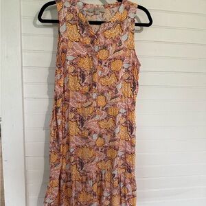 LOFT Pink and Purple Sleeveless V-Neck Midi Sundress